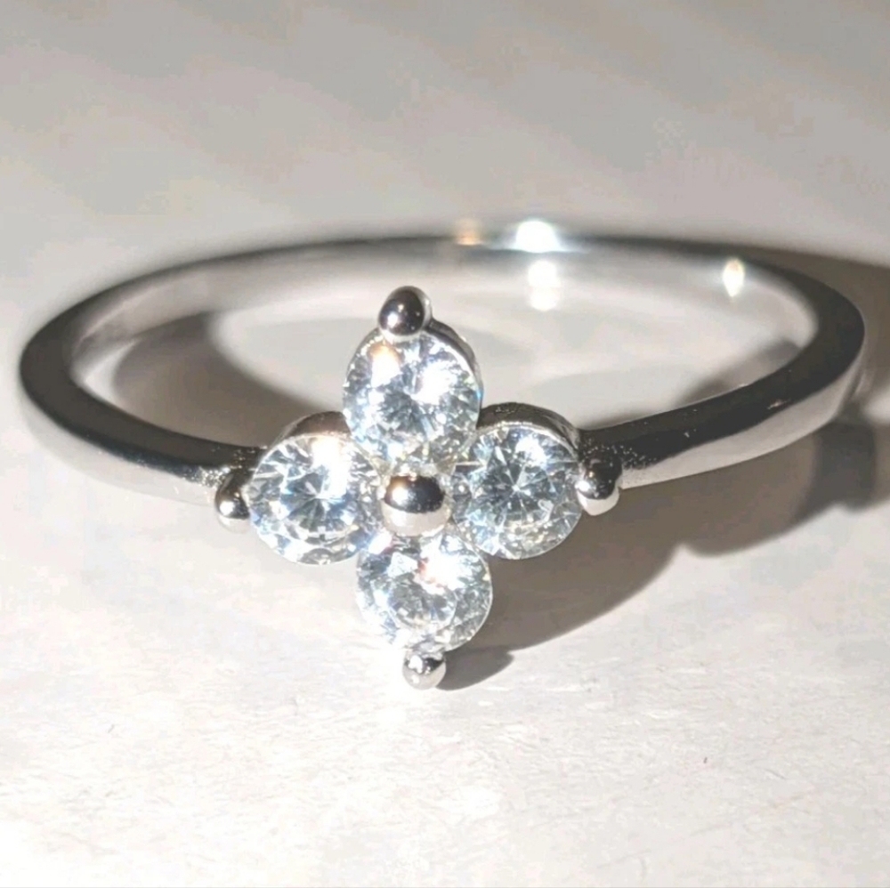925 Silver 4 Diamond Dainty Ring, Minimalist Lab Grown Diamond Ring for Her Sz 5